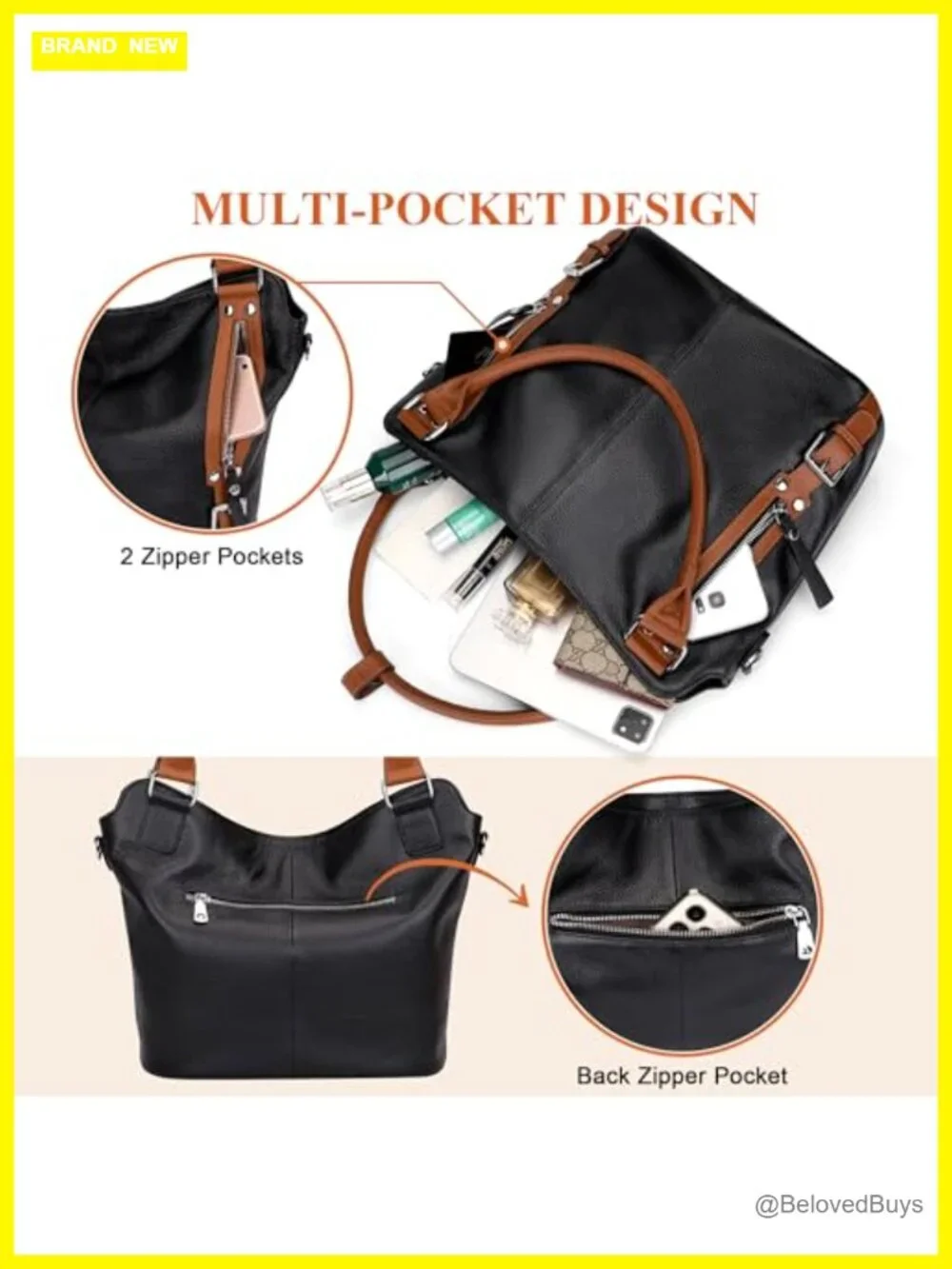 Genuine Leather Large Hobo Tote Purse with Multi Pockets